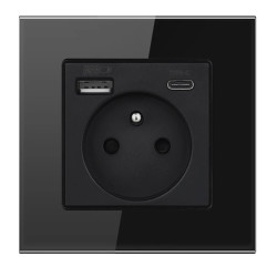 GNIAZDKO SZKLANE Z USB i C CZARNE KONTAKT