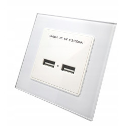 GNIAZDKO SZKLANE Z 2 x USB Białe KONTAKT + PUSZKA