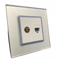 GNIAZDO GNIAZDKO TV LAN podwójne SZKLANE SZARE