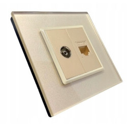 GNIAZDO GNIAZDKO TV LAN podwójne SZKLANE ZŁOTE