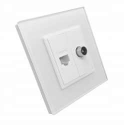 GNIAZDO GNIAZDKO TV LAN podwójne SZKLANE BIAŁE