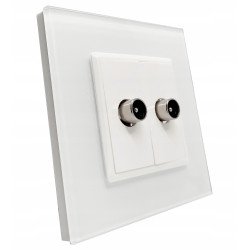 GNIAZDO GNIAZDKO TV podwójne SZKLANE BIAŁE