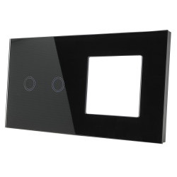 WŁĄCZNIK ŚWIATŁA GNIAZDO GNIAZDKO PANEL CZARNY 2+1