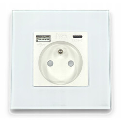 GNIAZDKO SZKLANE Z USB i C BIAŁE KONTAKT