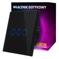 WŁĄCZNIK DOTYKOWY ŚWIATŁA POTRÓJNY CZARNY LED