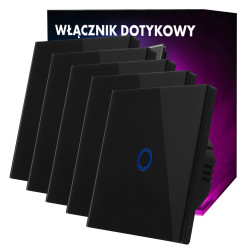 5 x DOTYKOWY WŁĄCZNIK ŚWIATŁA POJEDYNCZY CZARNY LED