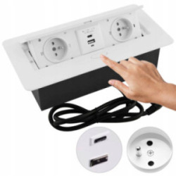 GNIAZDO ELEKTRYCZNE WPUSZCZANE CHOWANE W BLAT USB USB-C KLIKANE 230V BIAŁE