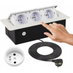 GNIAZDO ELEKTRYCZNE WPUSZCZANE CHOWANE W BLAT KLIKANE 3x230V MEBLOWE BIAŁE