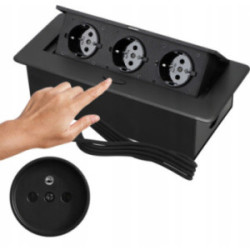 GNIAZDO ELEKTRYCZNE WPUSZCZANE CHOWANE W BLAT KLIKANE 3x230V MEBLOWE CZARNE