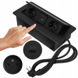 GNIAZDO ELEKTRYCZNE WPUSZCZANE CHOWANE W BLAT USB USB-C KLIKANE 230V CZARNE