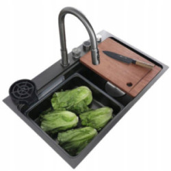 ZESTAW ZLEW ZLEWOZMYWAK STALOWY WODOSPAD + BATERIA KUCHENNA WIELOFUNKCYJNA