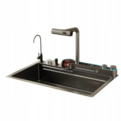 ZESTAW ZLEW ZLEWOZMYWAK STALOWY WODOSPAD + BATERIA KUCHENNA WIELOFUNKCYJNA