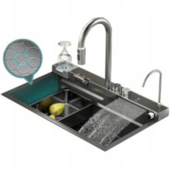 ZESTAW ZLEW ZLEWOZMYWAK STALOWY WODOSPAD + BATERIA KUCHENNA WIELOFUNKCYJNA