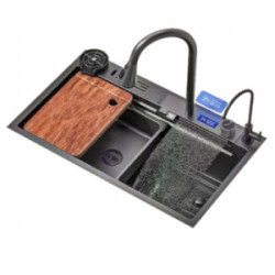 ZESTAW ZLEW ZLEWOZMYWAK STALOWY WODOSPAD + BATERIA KUCHENNA WIELOFUNKCYJNA