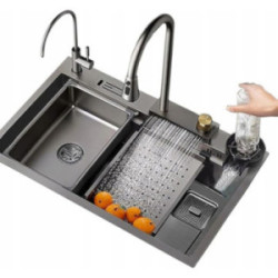 ZESTAW ZLEW ZLEWOZMYWAK STALOWY WODOSPAD + BATERIA KUCHENNA WIELOFUNKCYJNA