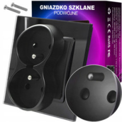 Kontakt CZARNE GNIAZDKO ELEKTRYCZNE z bolcem PODWÓJNE twin FI60 SZKLANE