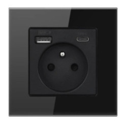 Gniazdko Gniazdo Szklane z Bolcem z USB i USB-C Czarne Kontakt Szklany