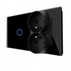 GNIAZDO PODWÓJNE Z WŁĄCZNIKIEM POJEDYNCZYM PANEL CZARNY